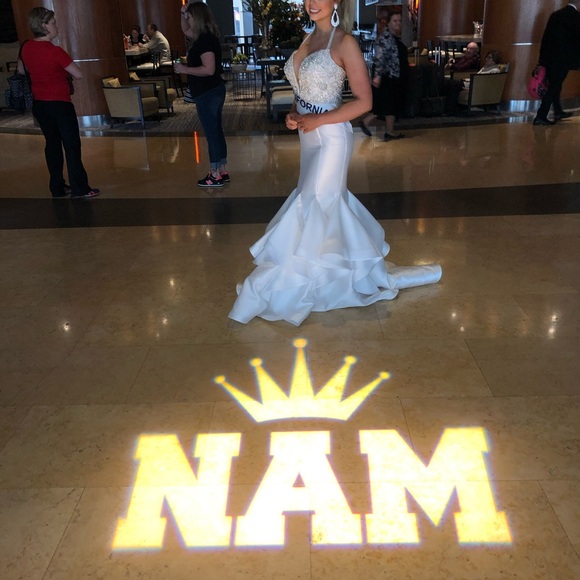 White Satin Gown with Silver Embellished Bodice - Picture 2 of 8